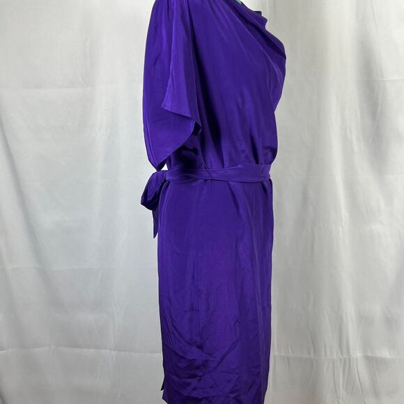 Vintage Maggy London 100% Silk Cowl Neck Purple Sheath Dress (Size 4) party work - Picture 4 of 6
